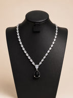 Silver-Tone Black Teardrop Necklace & Earring Set