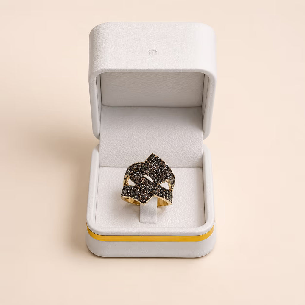Gold Black Crystal Bypass Statement Ring - View 1 - Shop Aizel