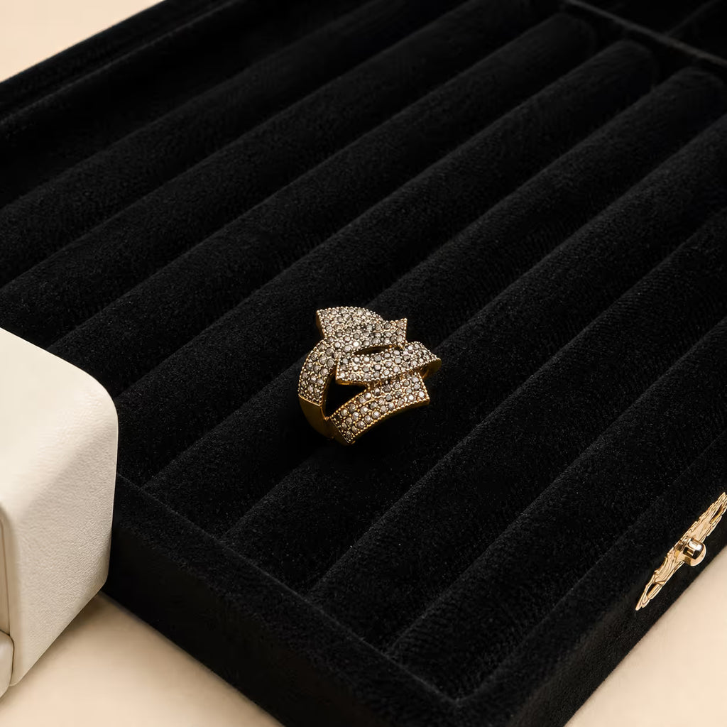 Gold Black Crystal Bypass Statement Ring - View 6 - Shop Aizel