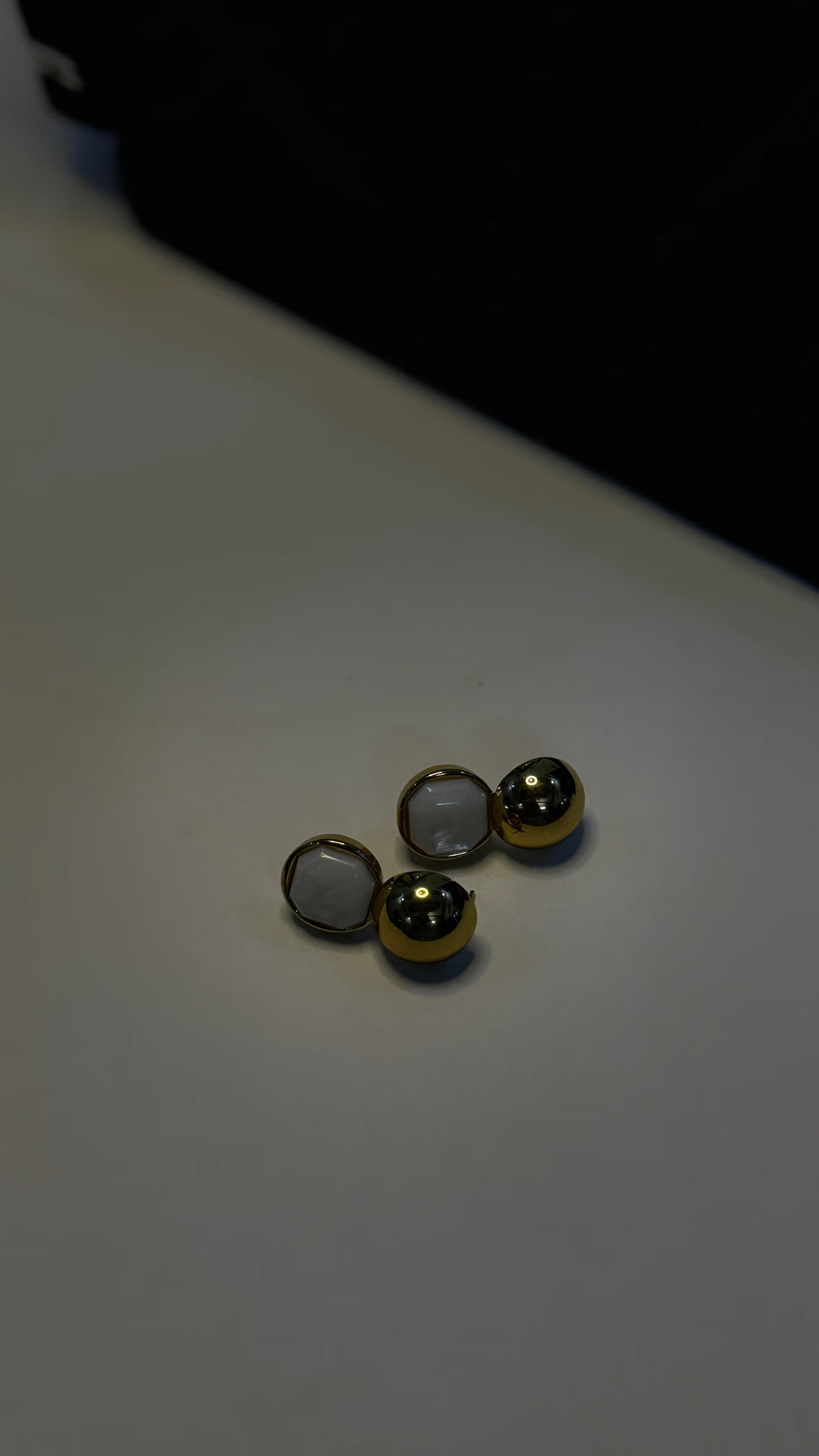Gold Mother of Pearl Drop Earrings - View 6 - Shop Aizel