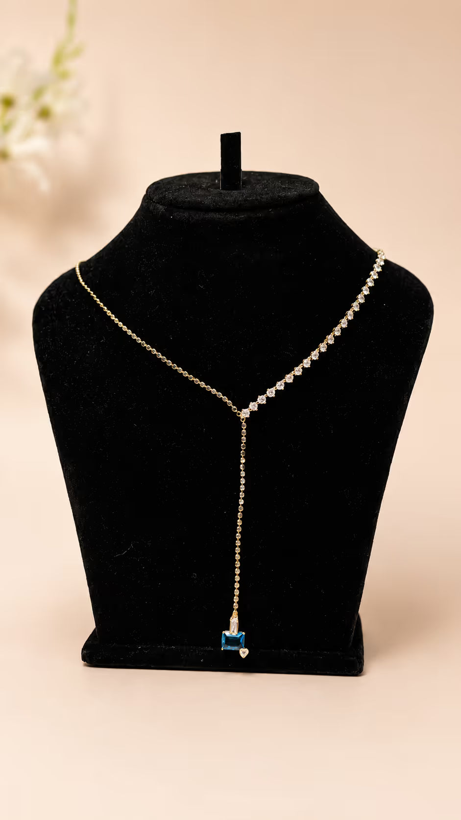 Blue Stone Lariat Drop Pendant Necklace - View 1 - Shop Aizel