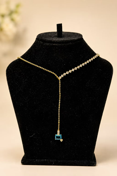 Blue Stone Lariat Drop Pendant Necklace - View 2 - Shop Aizel
