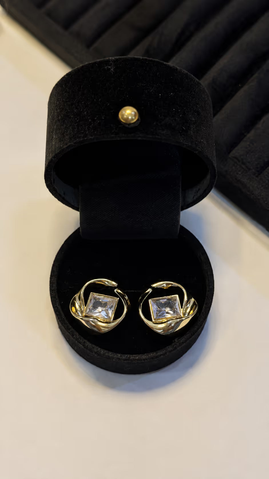 Gold Square Crystal Stud Earrings - View 1 - Shop Aizel