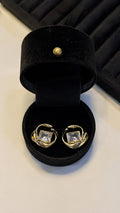 Gold Square Crystal Stud Earrings - View 1 - Shop Aizel