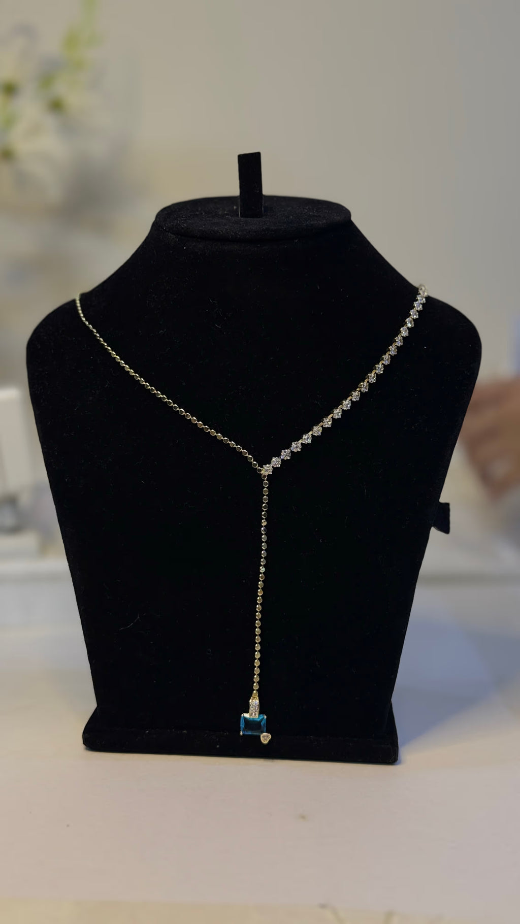 Blue Stone Lariat Drop Pendant Necklace - Original 1 - Shop Aizel