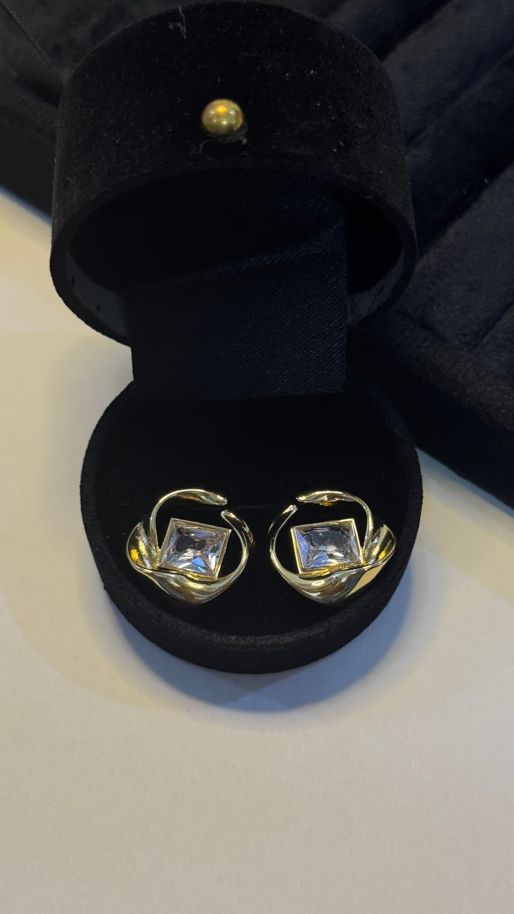 Gold Square Crystal Stud Earrings - View 3 - Shop Aizel