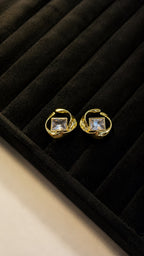 Gold Square Crystal Stud Earrings - View 2 - Shop Aizel