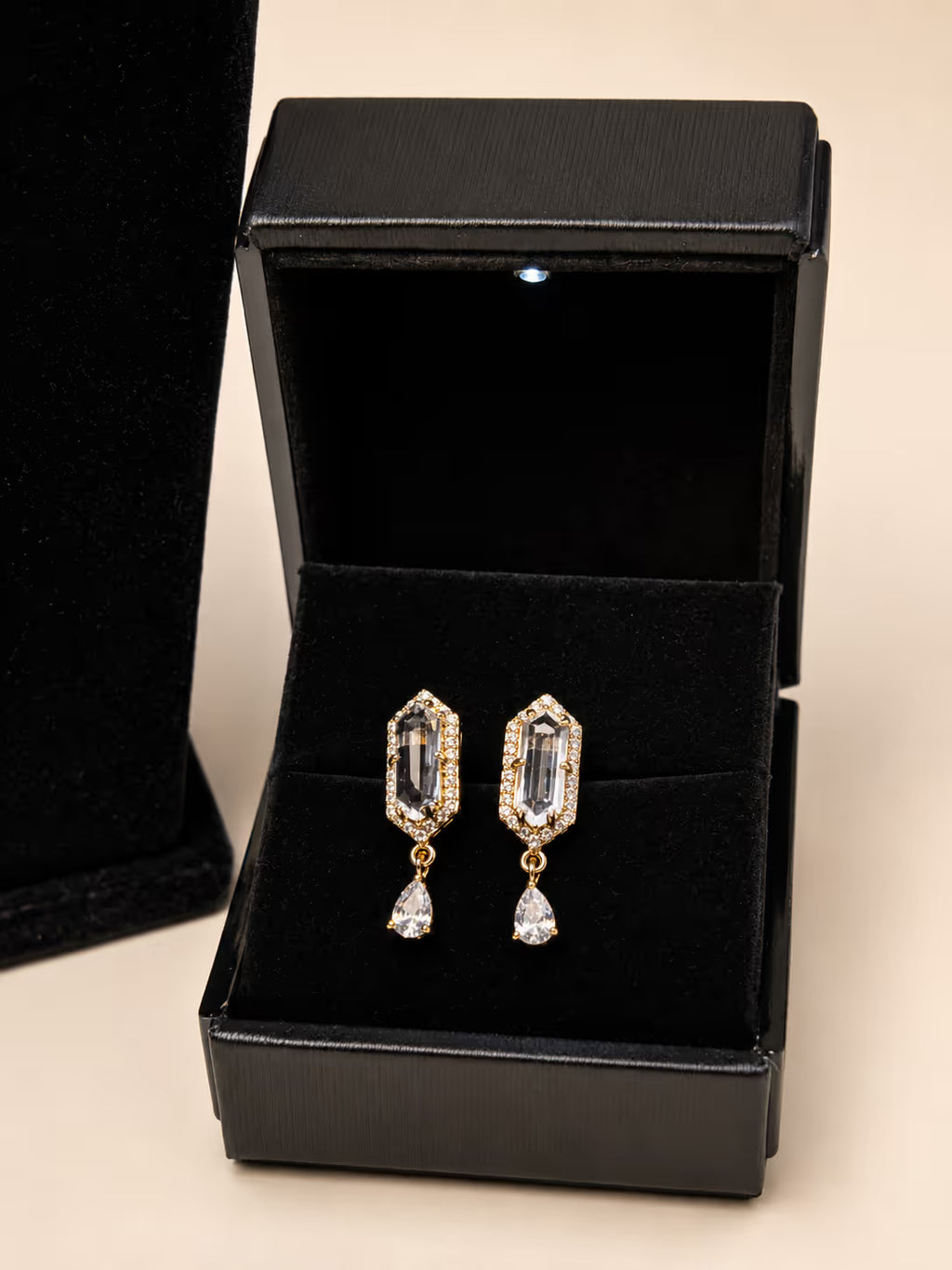 Crystal Hexagon Pendant Necklace & Earring Set - View 1 - Shop Aizel