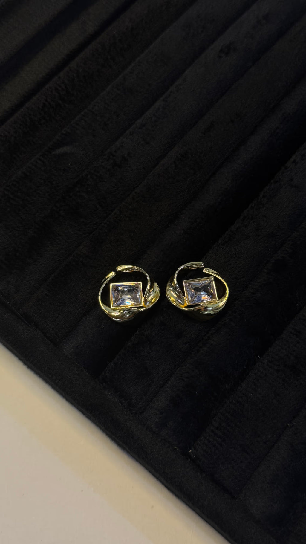 Gold Square Crystal Stud Earrings - View 4 - Shop Aizel