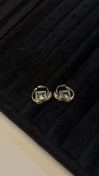 Gold Square Crystal Stud Earrings - View 4 - Shop Aizel