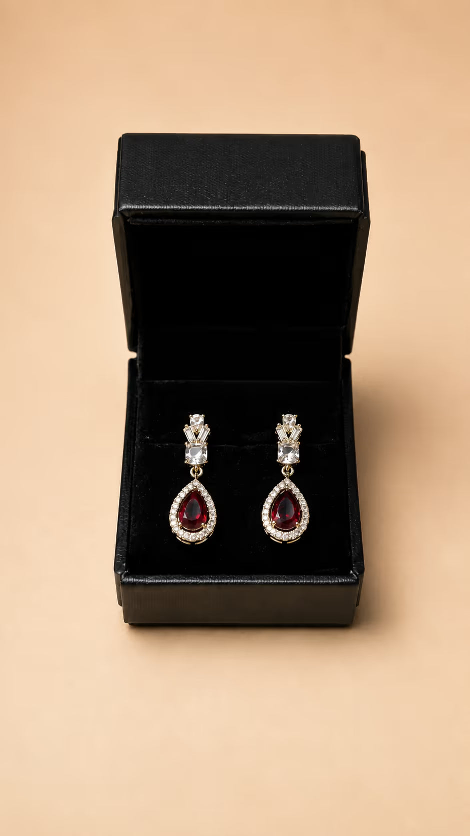 Crystal Hexagon Drop Earrings with Teardrop Pendant - View 2 - Shop Aizel