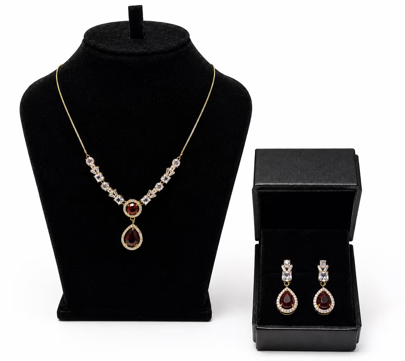 Crystal Hexagon Drop Earrings with Teardrop Pendant - View 3 - Shop Aizel