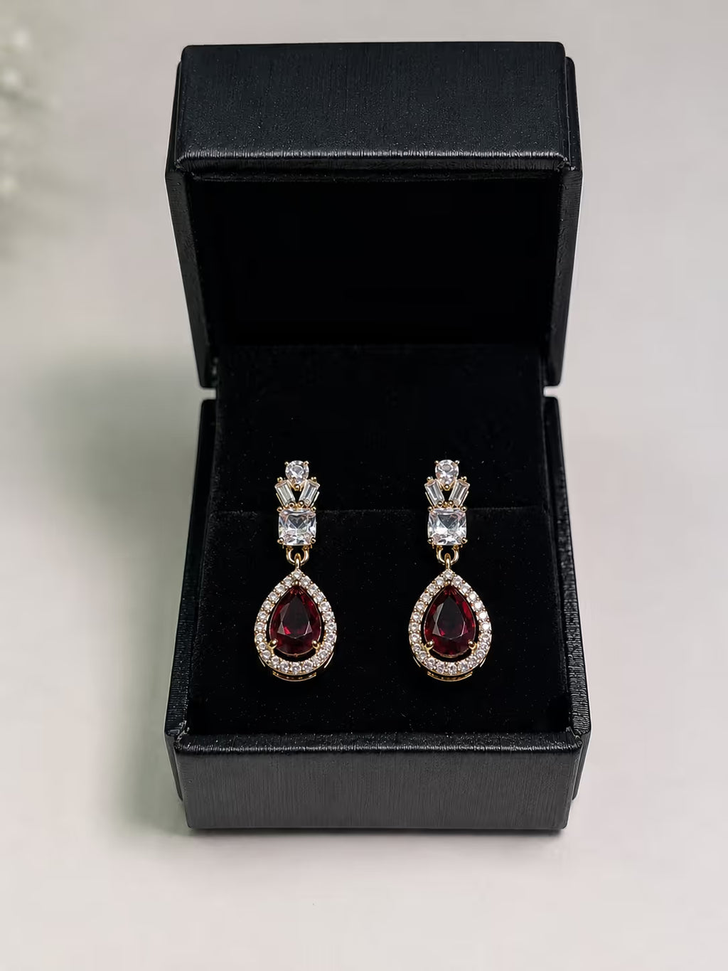 Crystal Hexagon Drop Earrings with Teardrop Pendant - View 4 - Shop Aizel