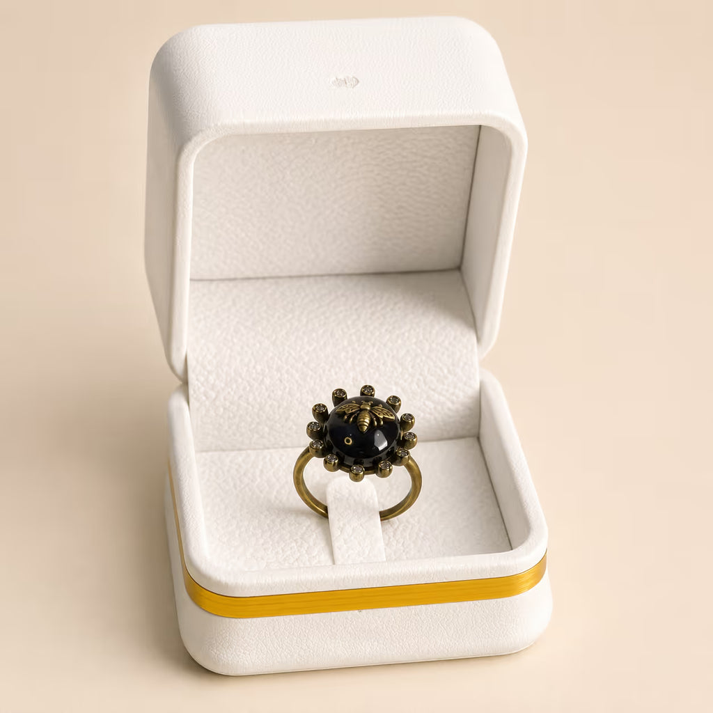 Gold Onyx Bee Statement Ring - View 1 - Shop Aizel