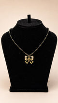 Gold Bow Pendant Black Bead Necklace - View 1 - Shop Aizel