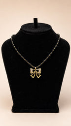 Gold Bow Pendant Black Bead Necklace - View 1 - Shop Aizel