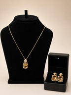 Champagne Citrine Cushion Pendant Necklace & Earring Set - View 1 - Shop Aizel