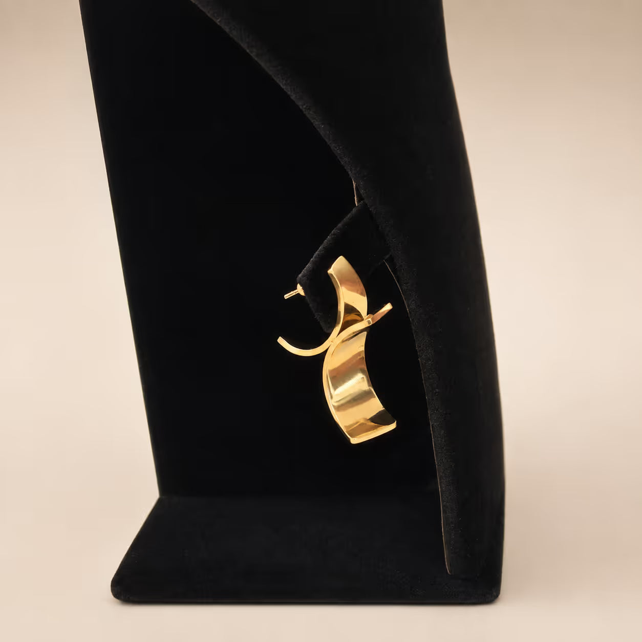 Gold Geometric Curved Stud Earrings - View 2 - Shop Aizel