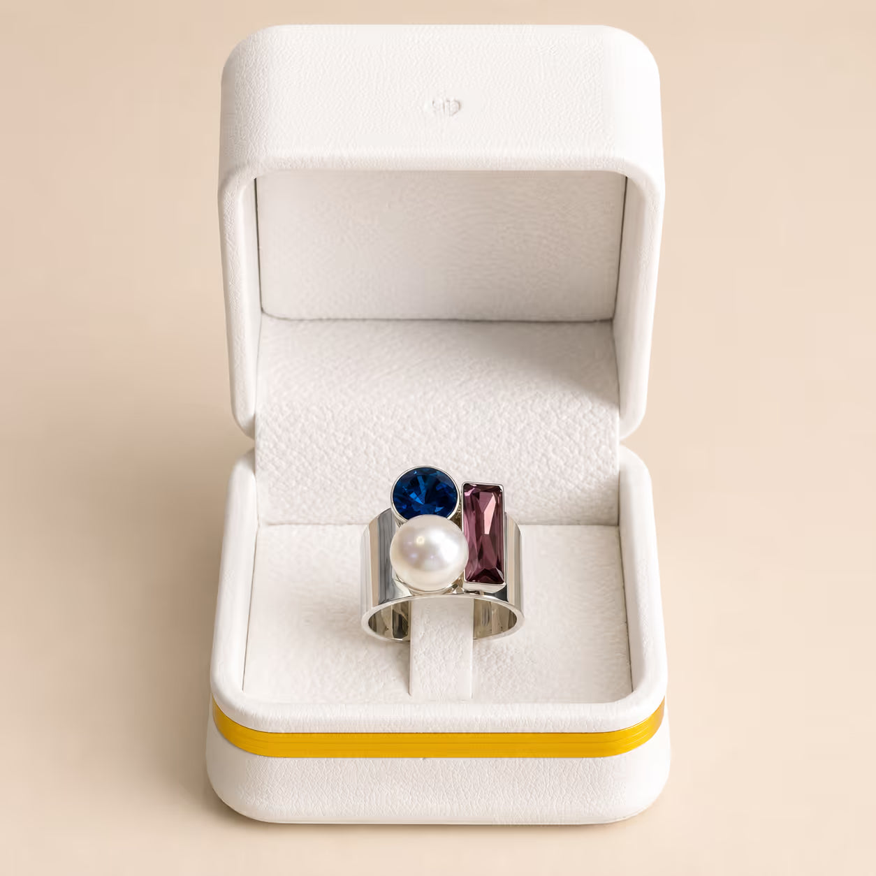 Pearl, Blue Topaz & Amethyst Silver Statement Ring - View 2 - Shop Aizel