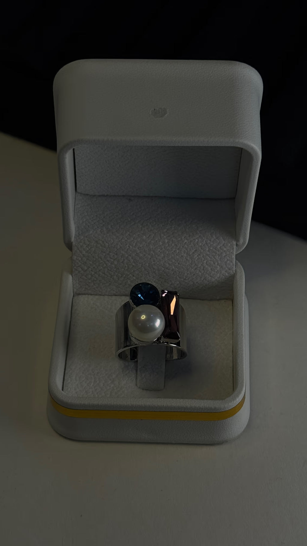 Pearl, Blue Topaz & Amethyst Silver Statement Ring - View 5 - Shop Aizel
