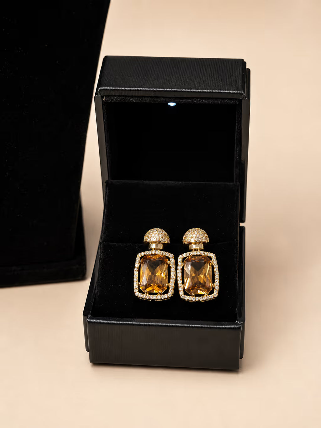 Champagne Citrine Cushion Pendant Necklace & Earring Set - View 2 - Shop Aizel