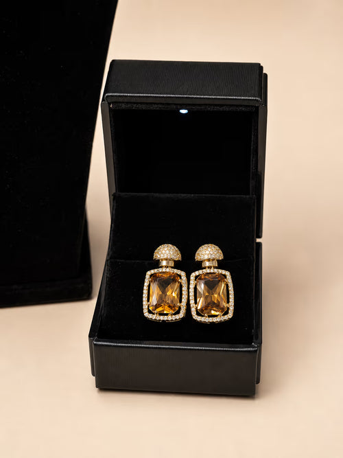 Champagne Citrine Cushion Pendant Necklace & Earring Set - View 2 - Shop Aizel