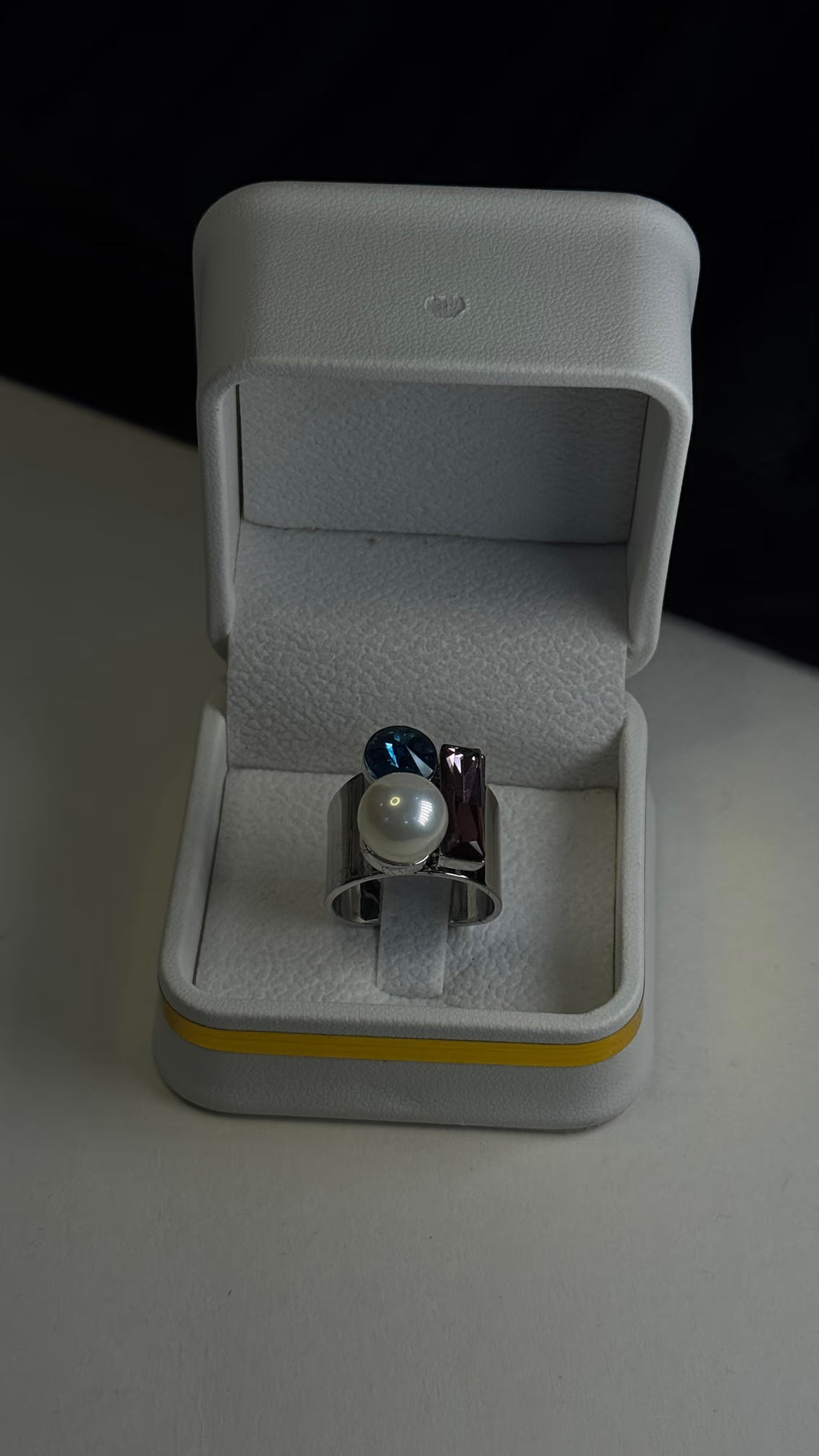Pearl, Blue Topaz & Amethyst Silver Statement Ring - View 6 - Shop Aizel