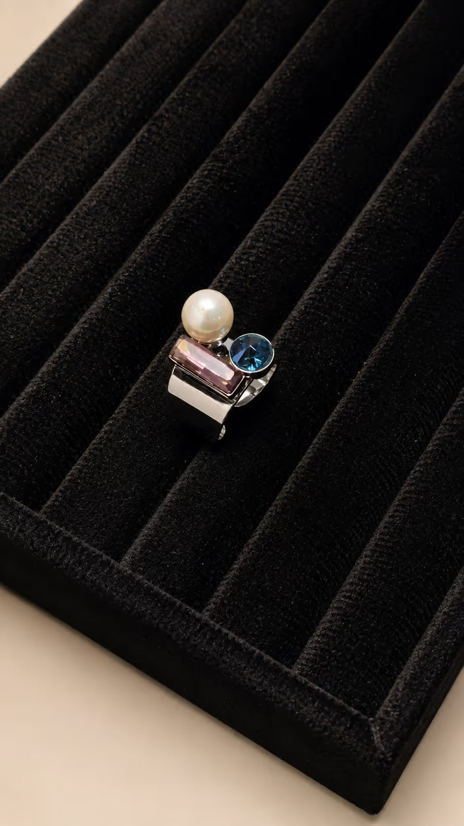 Pearl, Blue Topaz & Amethyst Silver Statement Ring - View 3 - Shop Aizel