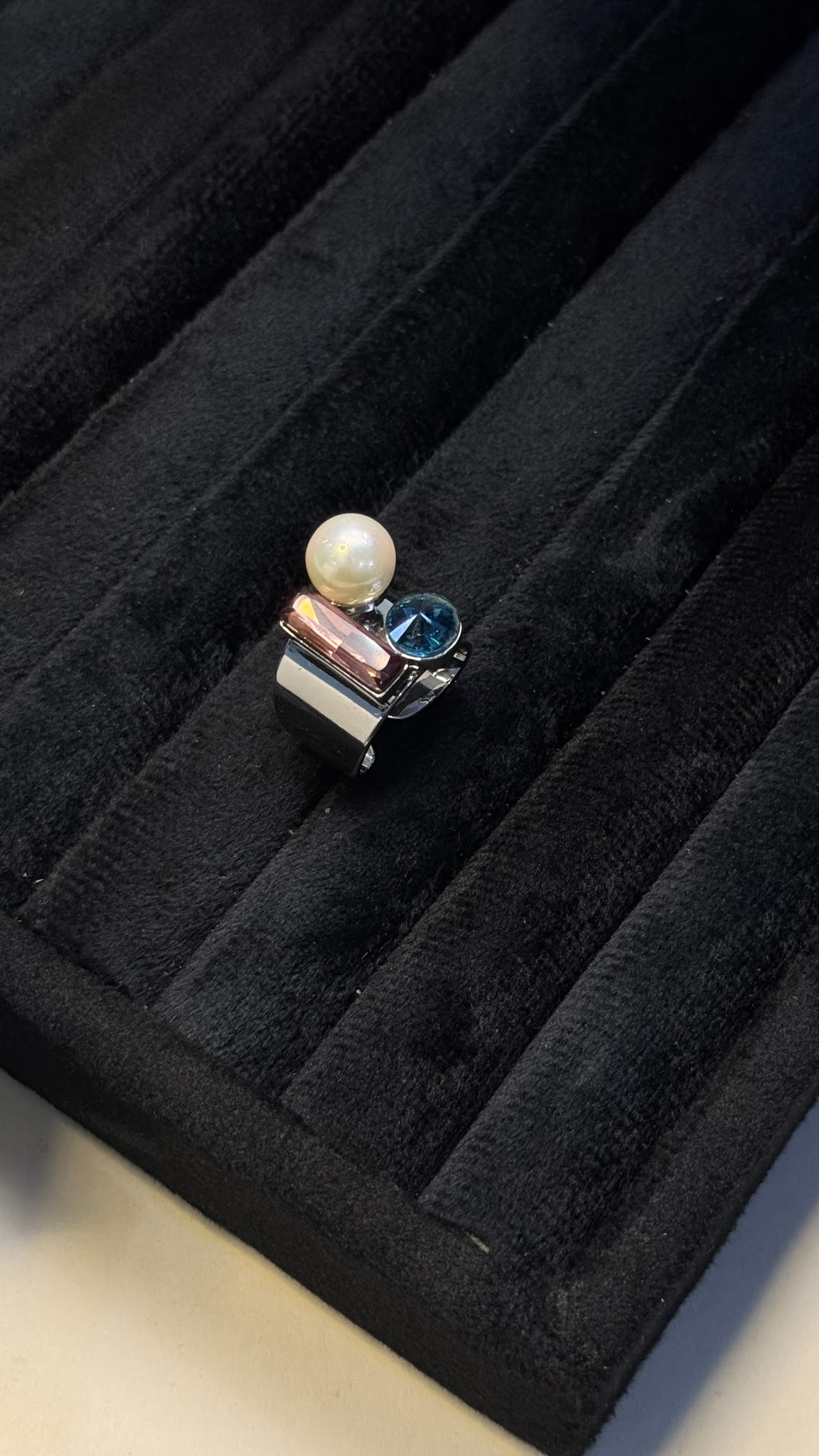 Pearl, Blue Topaz & Amethyst Silver Statement Ring - View 7 - Shop Aizel