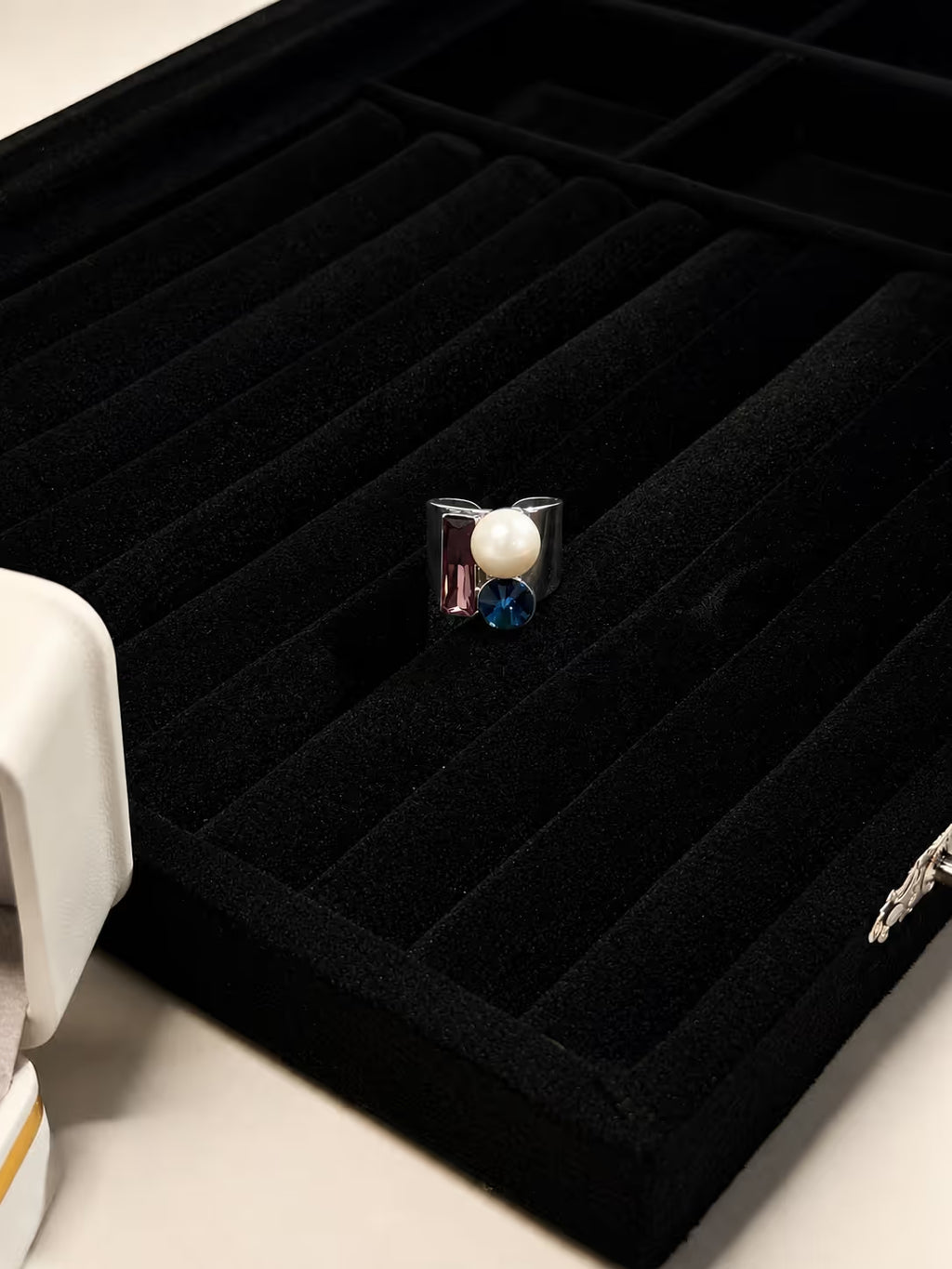 Pearl, Blue Topaz & Amethyst Silver Statement Ring - View 4 - Shop Aizel