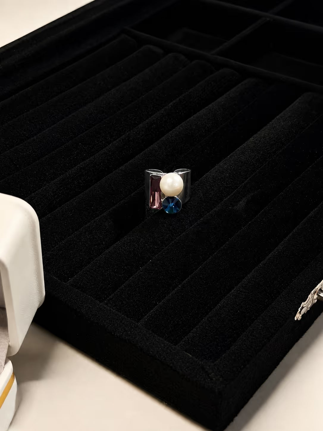 Pearl, Blue Topaz & Amethyst Silver Statement Ring - View 4 - Shop Aizel