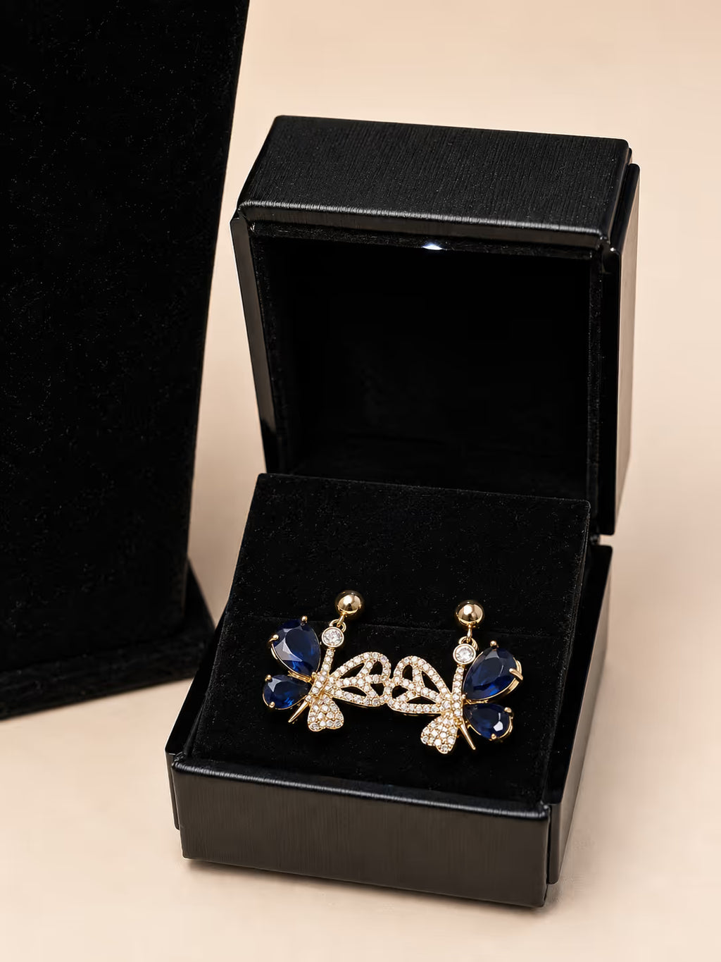 Blue Sapphire Butterfly Drop Earrings - View 1 - Shop Aizel