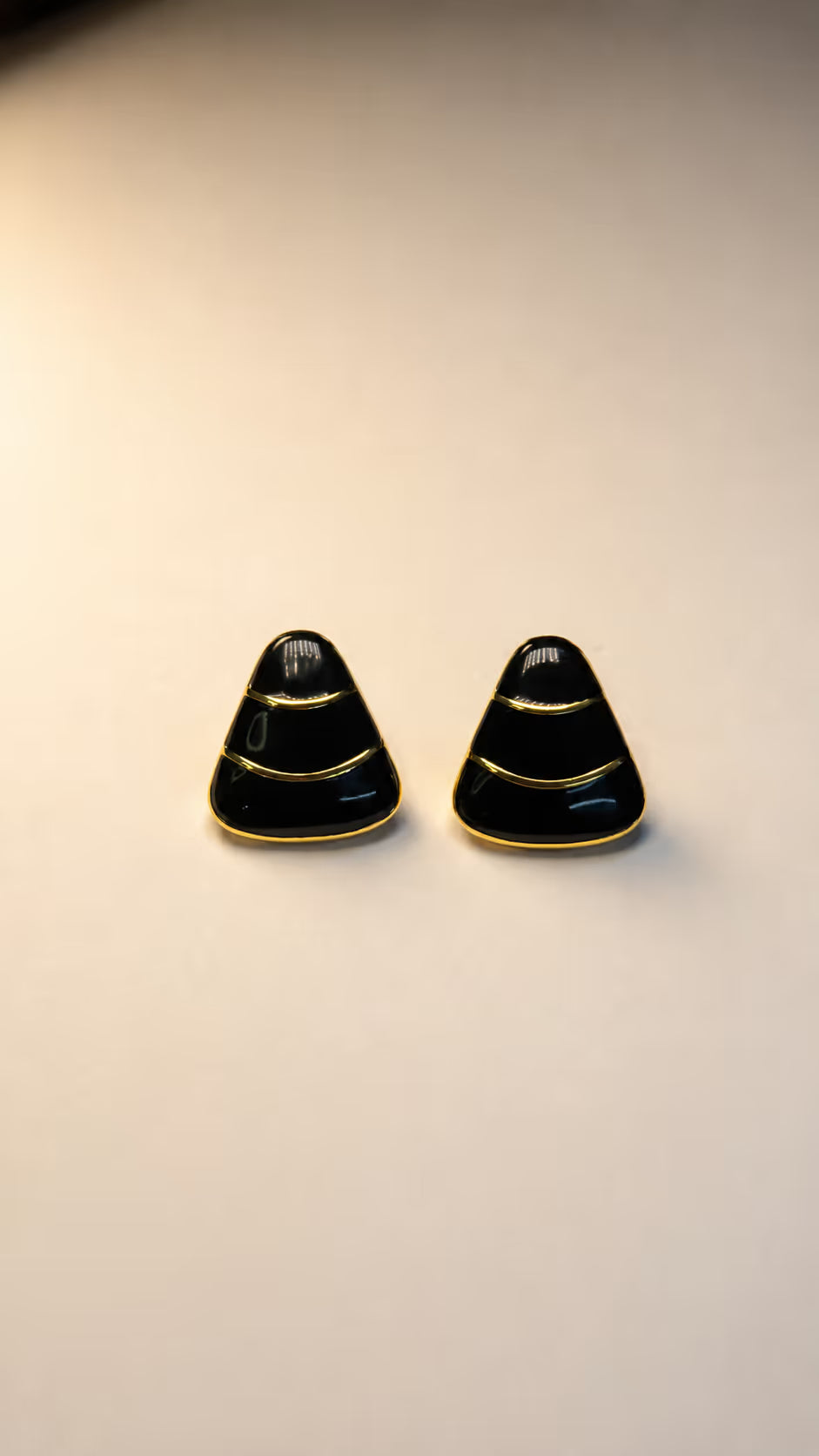 Black Enamel Gold Trim Stud Earrings - View 1 - Shop Aizel