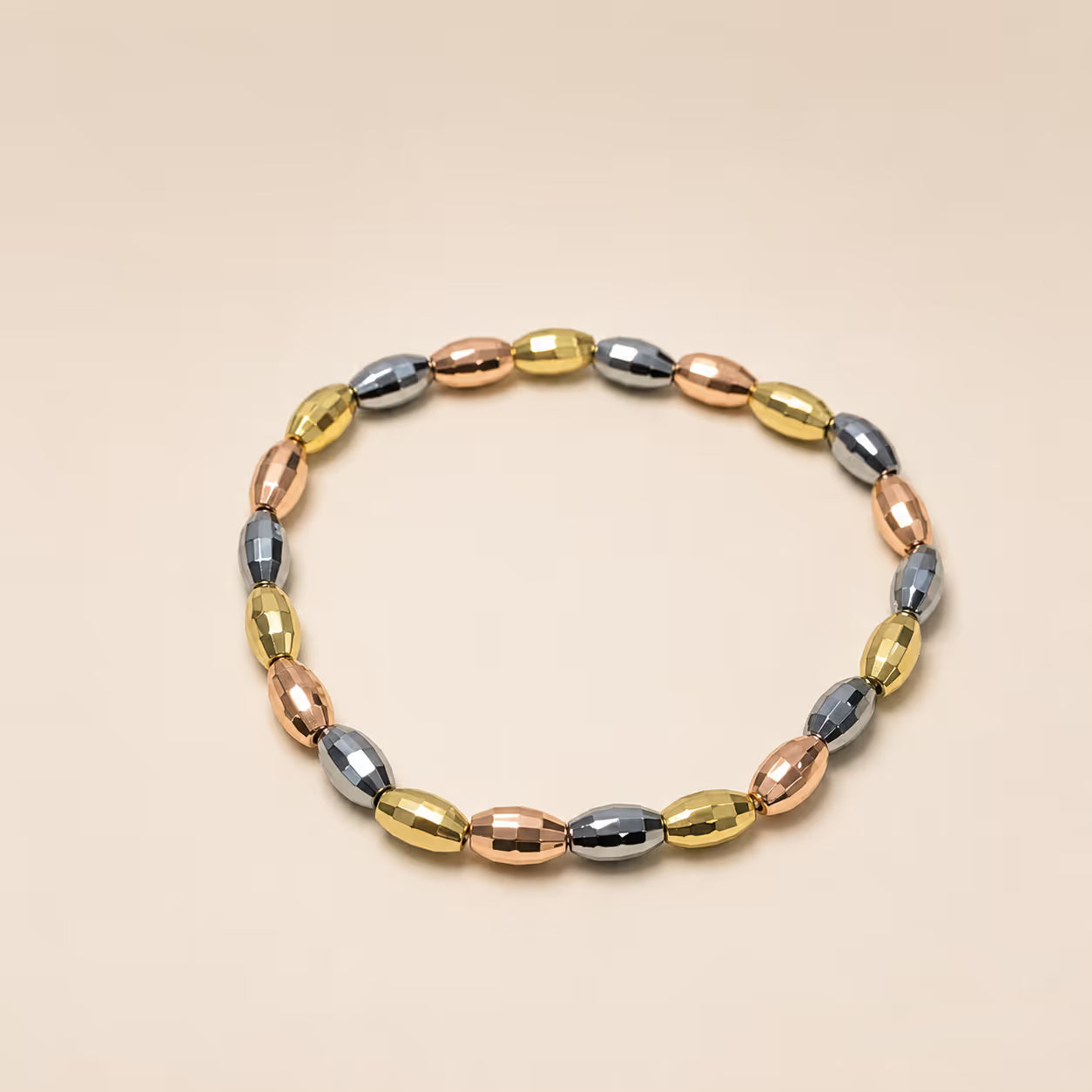 Tri-Color Metallic Oval Bead Bracelet - View 1 - Shop Aizel