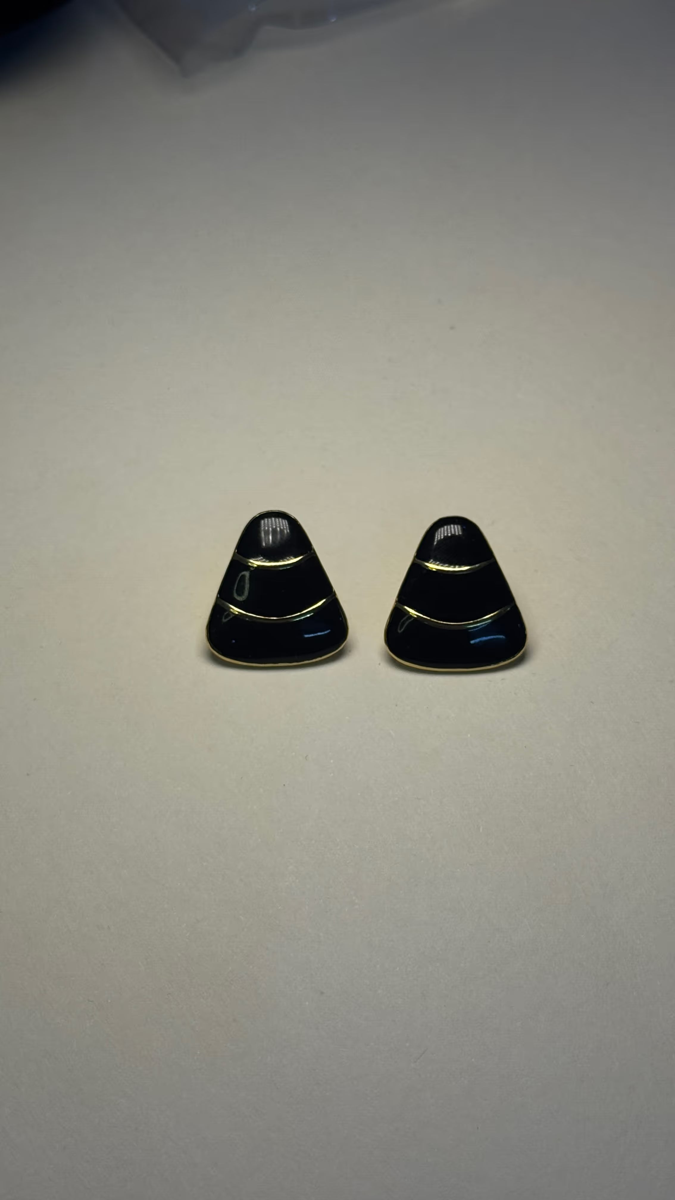 Black Enamel Gold Trim Stud Earrings - View 4 - Shop Aizel