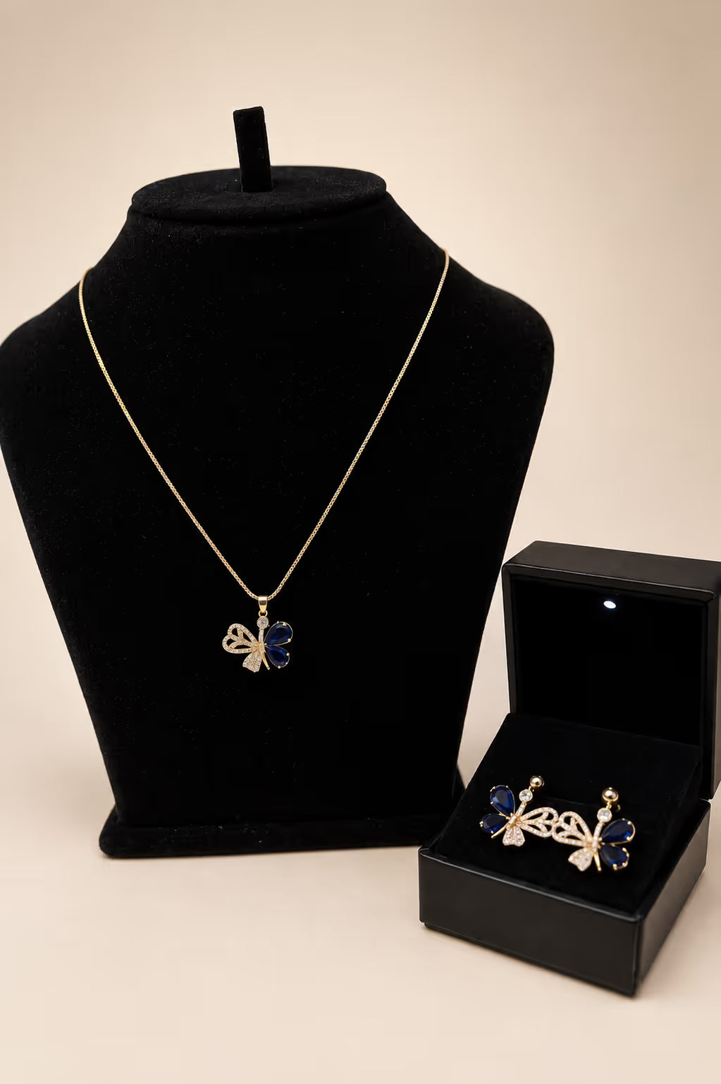 Blue Sapphire Butterfly Drop Earrings - View 2 - Shop Aizel
