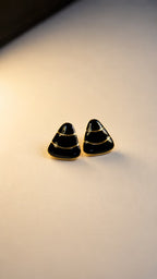 Black Enamel Gold Trim Stud Earrings - View 2 - Shop Aizel