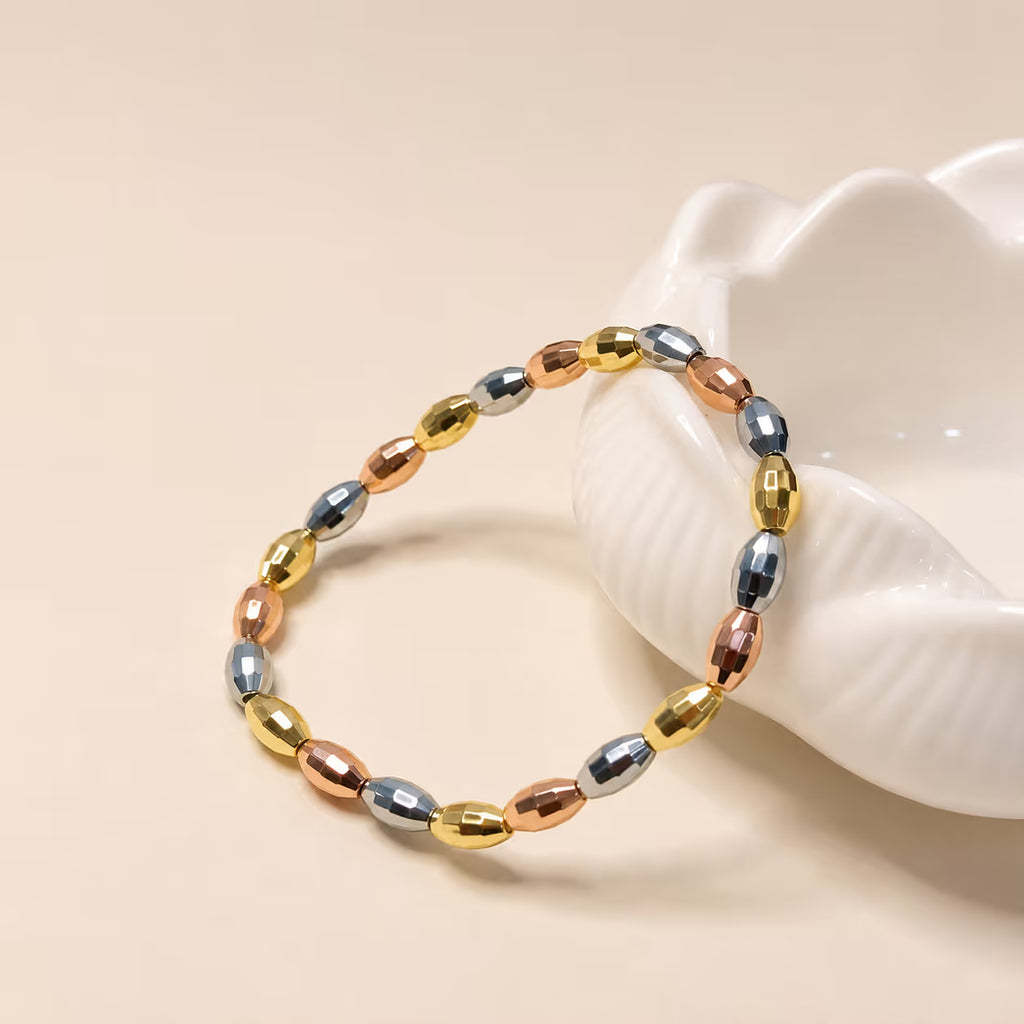 Tri-Color Metallic Oval Bead Bracelet - View 4 - Shop Aizel