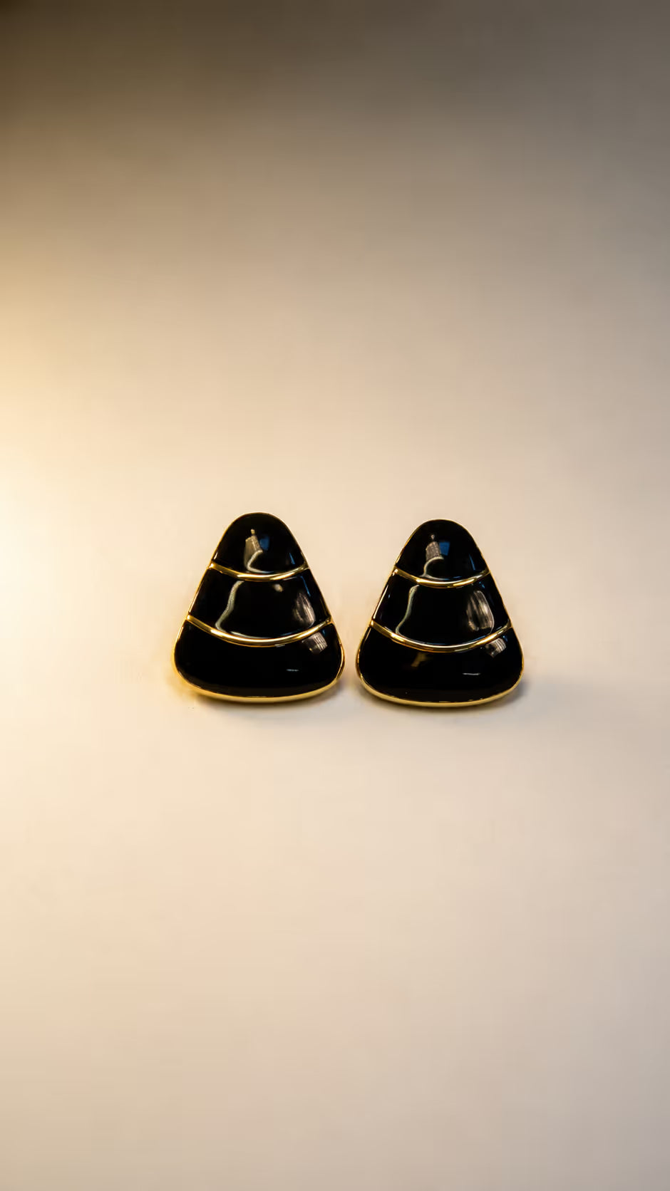 Black Enamel Gold Trim Stud Earrings - View 3 - Shop Aizel