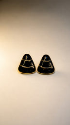 Black Enamel Gold Trim Stud Earrings - View 3 - Shop Aizel