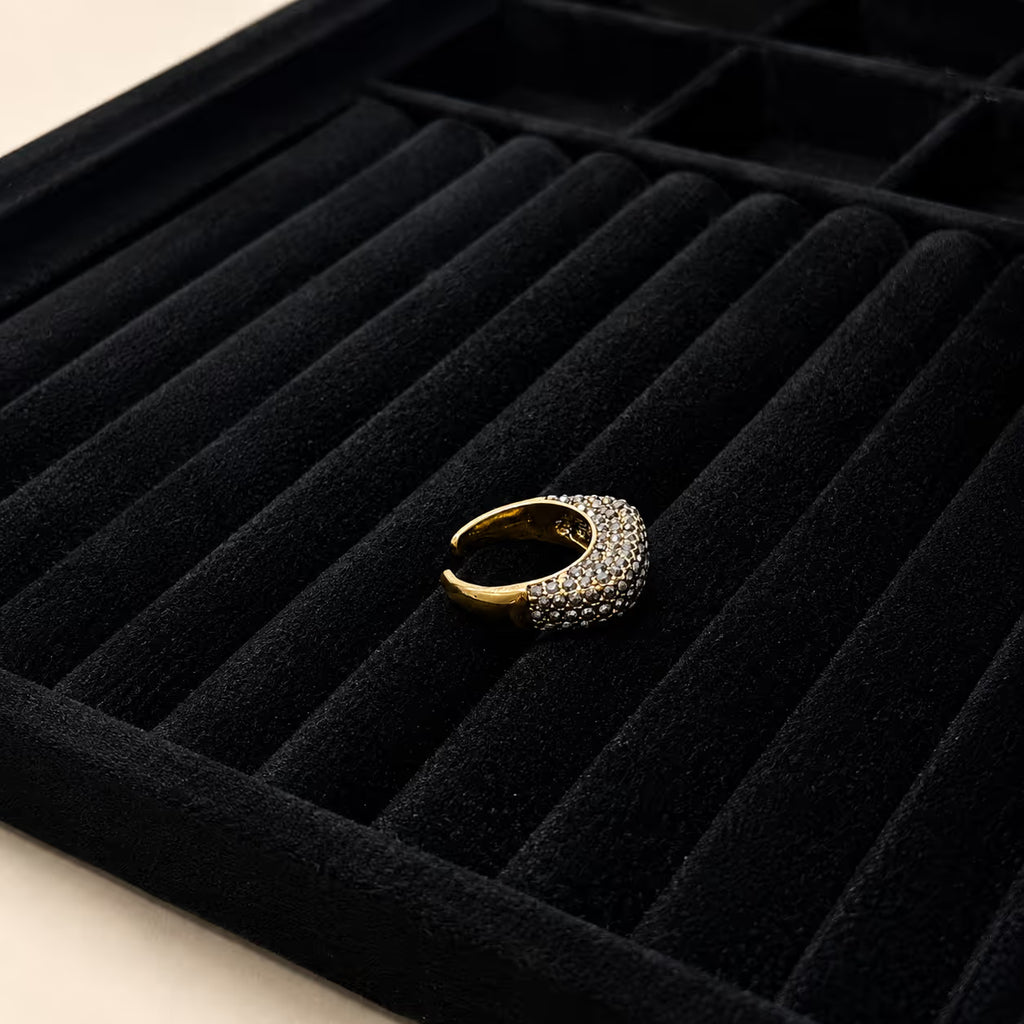 Gold Black Crystal Pavé Statement Ring - View 3 - Shop Aizel