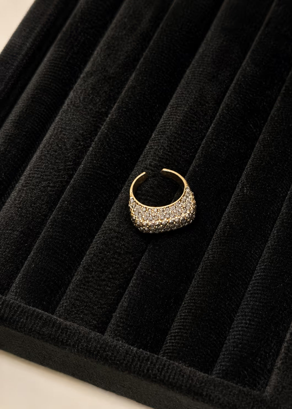Gold Black Crystal Pavé Statement Ring - View 4 - Shop Aizel