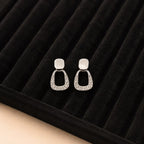 Silver Mother of Pearl & Crystal Geometric Earrings - View 2 - Shop Aizel