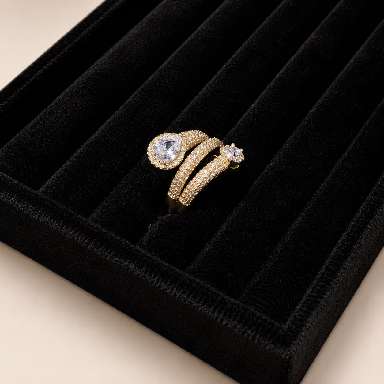 Gold Oval Crystal Bypass Statement Ring - View 2 - Shop Aizel