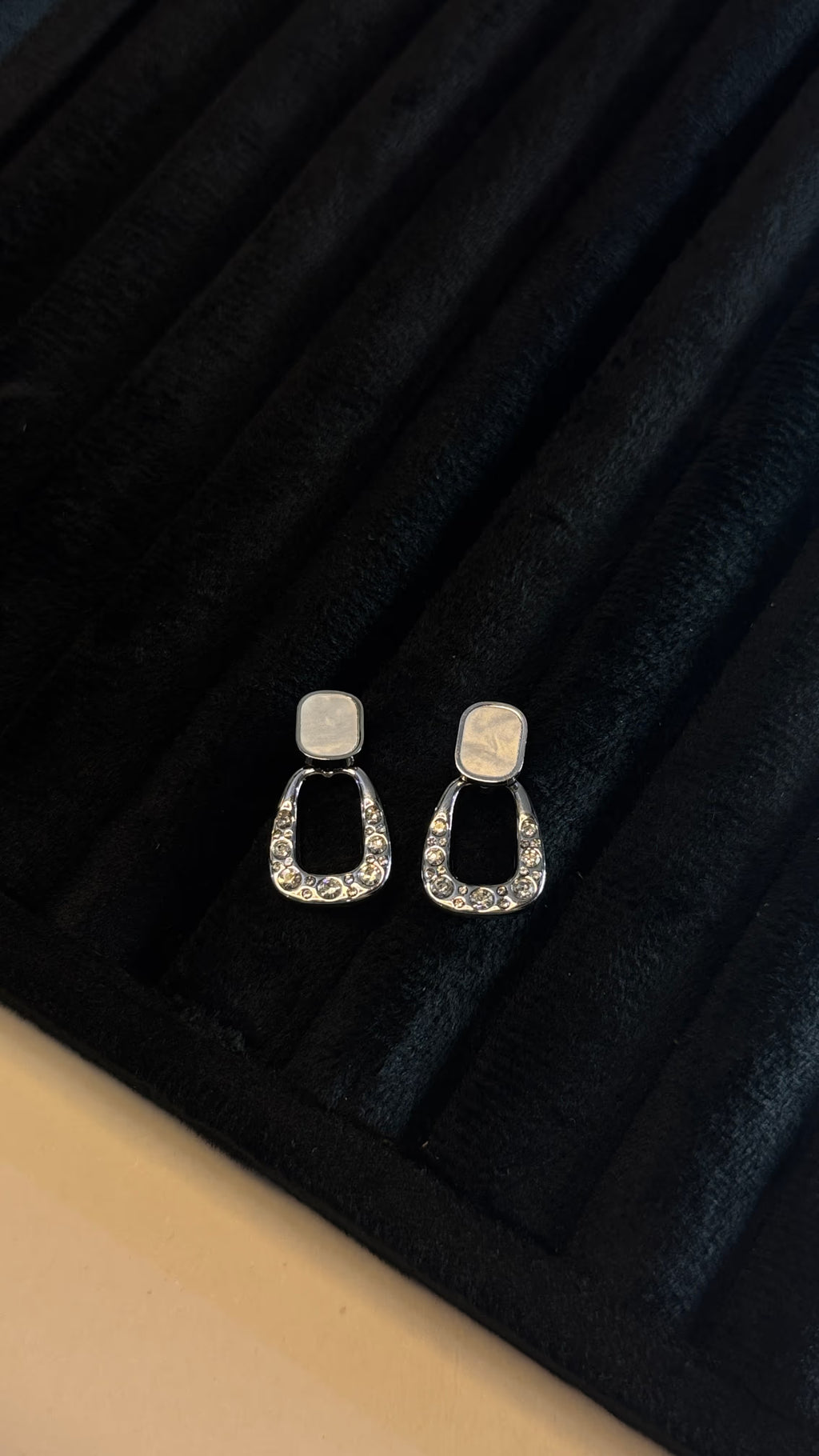 Silver Mother of Pearl & Crystal Geometric Earrings - View 3 - Shop Aizel