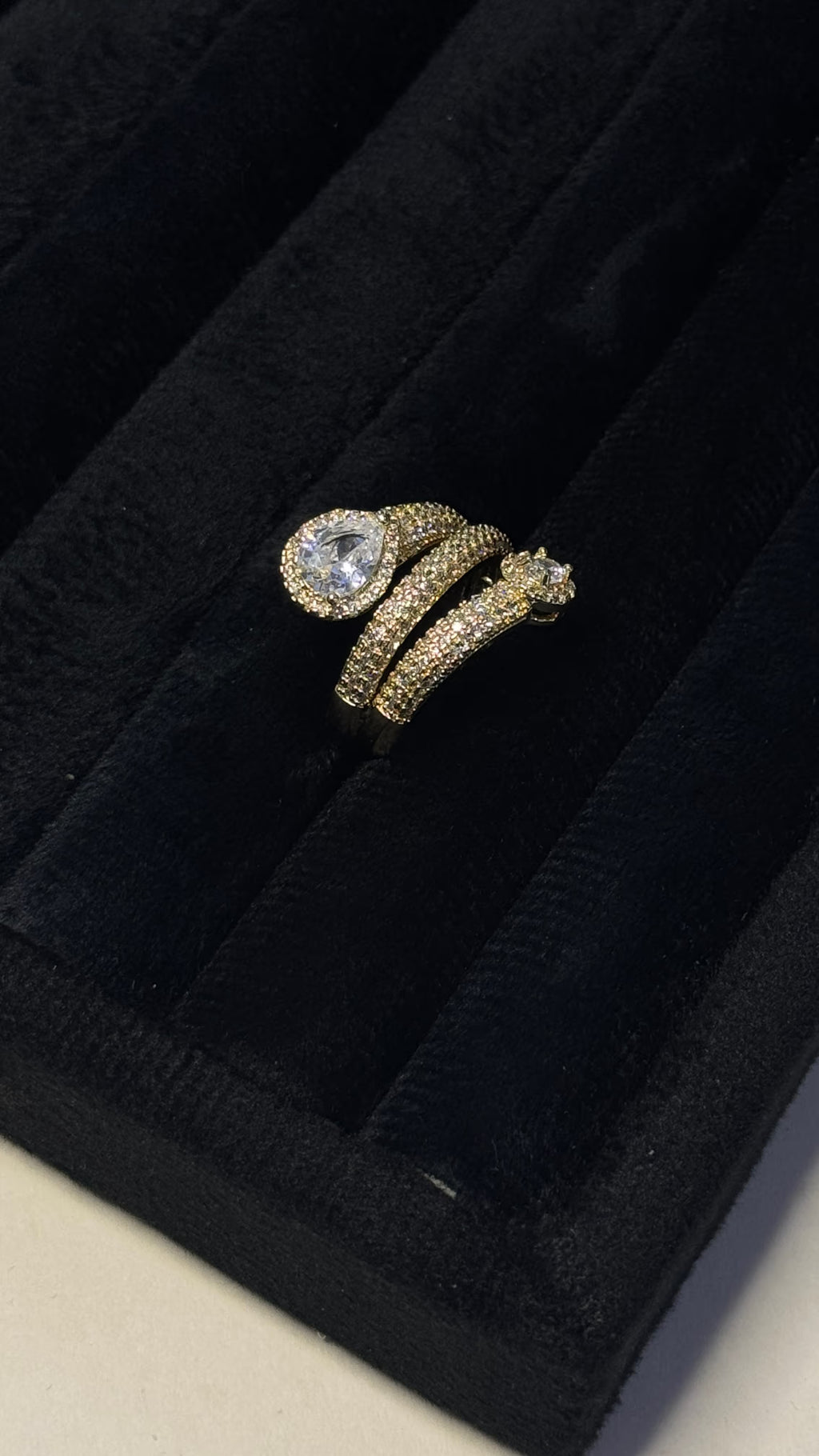Gold Oval Crystal Bypass Statement Ring - View 4 - Shop Aizel