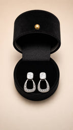 Silver Mother of Pearl & Crystal Geometric Earrings - View 1 - Shop Aizel