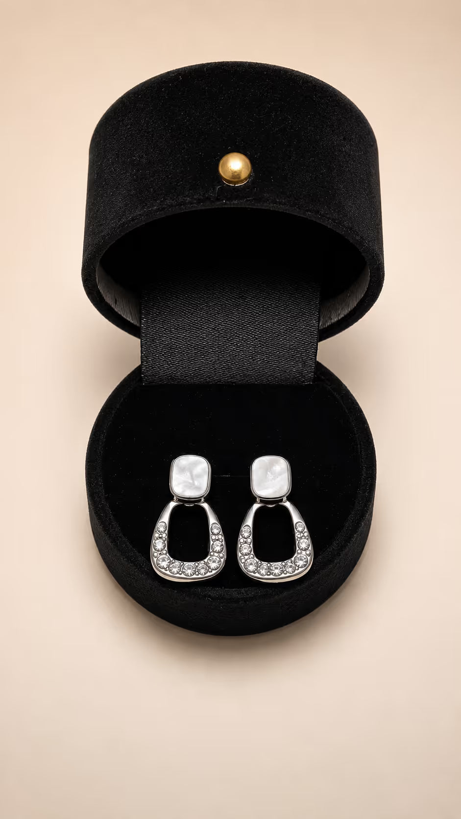 Silver Mother of Pearl & Crystal Geometric Earrings - View 1 - Shop Aizel