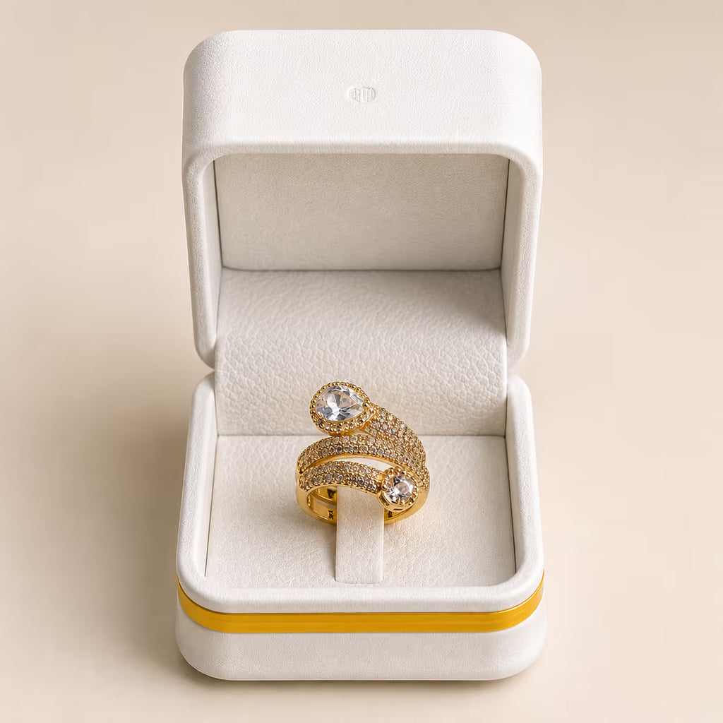 Gold Oval Crystal Bypass Statement Ring - View 1 - Shop Aizel