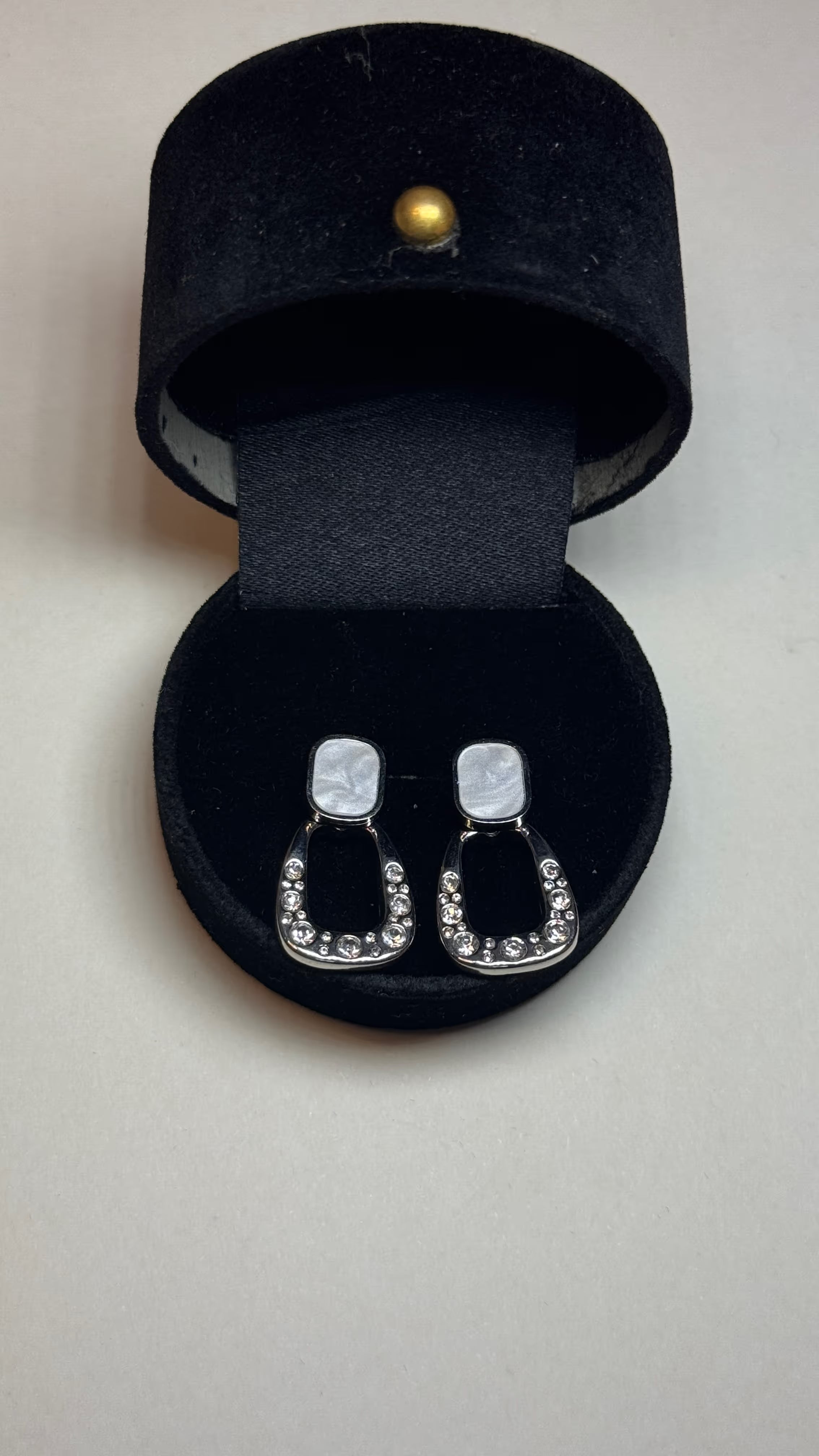 Silver Mother of Pearl & Crystal Geometric Earrings - View 4 - Shop Aizel
